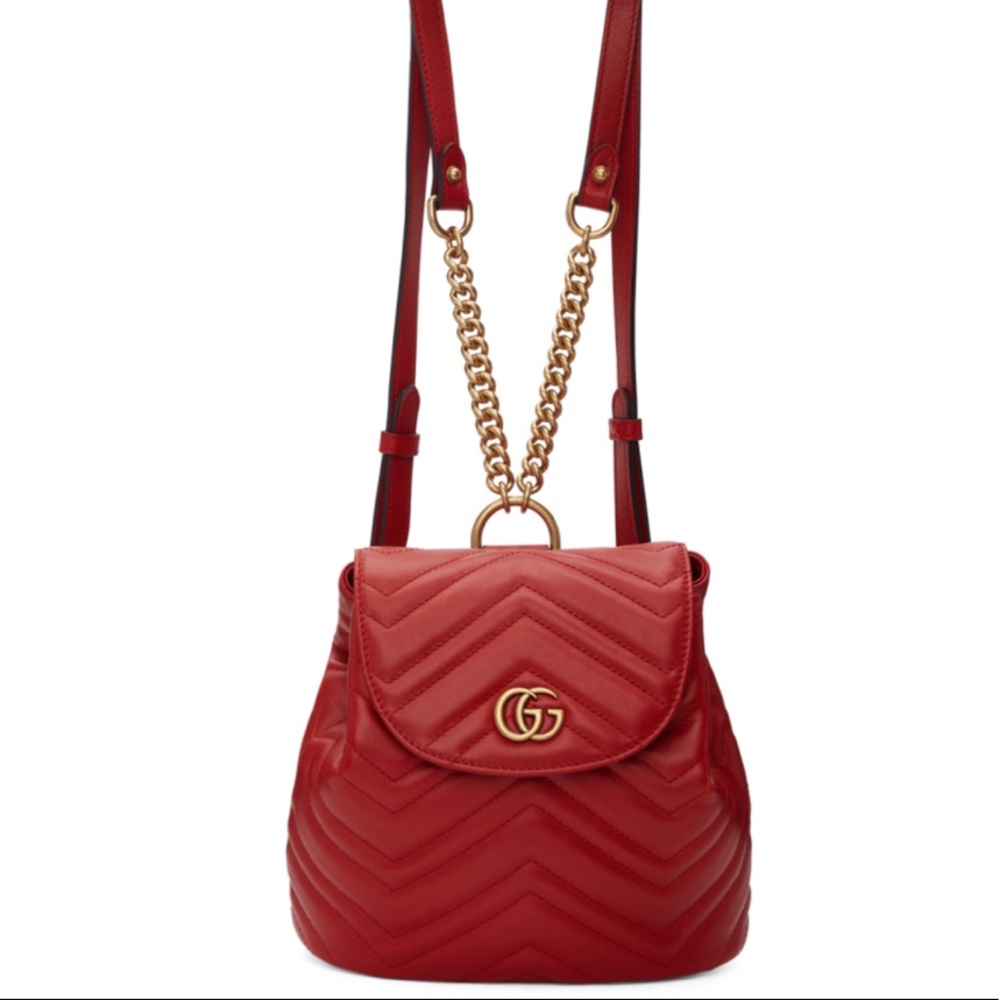 SOLD- Gucci Red Mini GG Marmont 2.0 Backpack